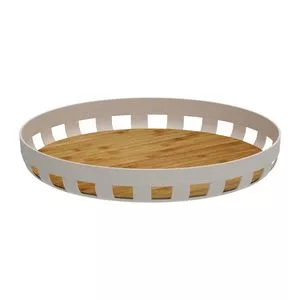 Bandeja Lume<BR>- Branca & Bege<BR>- 19xØ35,5cm