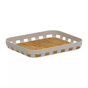 Bandeja Lume<BR>- Branca & Bege<BR>- 17,5x36x29,5cm
