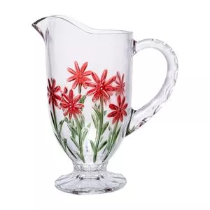 Jarra De Cristal Red Flower 1,3L Wolff<BR>- Incolor Com Detalhes Em Roxo E Verde<BR>- 23x12x20cm<BR>- Wolff