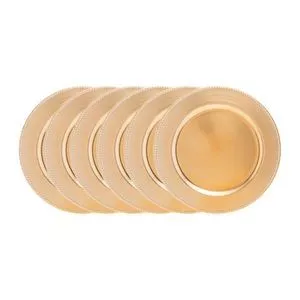 Conjunto 6 Sousplats Plástico<BR>- Dourado<BR>- 25Cm<BR>- Wolff
