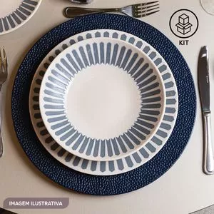 Conjunto 4 Pratos Sobremesa Azahara Porcelana<BR>- Azul -<BR>21cm 4pçs Wolff