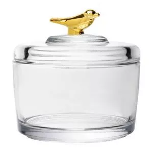 Pote Com Tampa Golden Bird<BR>- Cristal & Amarelo<BR>- 8,5xØ7,5cm<BR>- Wolff