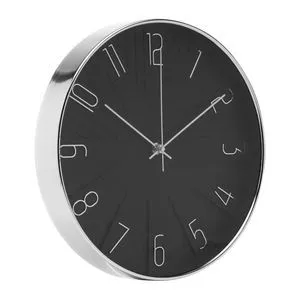 Relógio De Parede Modern<BR>- Preto & Prateado<BR>- Ø30,5cm<BR>- Wolff