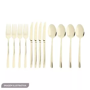 Faqueiro Viena<BR>- Inox & Dourado<BR>- 12Pçs