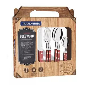 Faqueiro Polywood<BR> - Inox & Marrom<BR> - 24Pçs<BR> - Tramontina