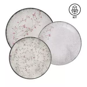 Jogo De Pratos Floralis<BR> - Off White & Rosa Claro<BR> - 12Pçs<BR> - Tramontina