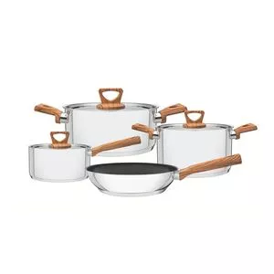 Jogo De Panelas Brava<BR>- Inox & Marrom<BR>- 4Pçs