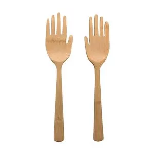 Pegador Para Salada Mãozinhas<BR>- Bambu<BR>- 2Pçs