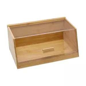 Porta Pão Com Tampa<BR>- Incolor & Bege<BR>- 35cm<BR>- Oikos