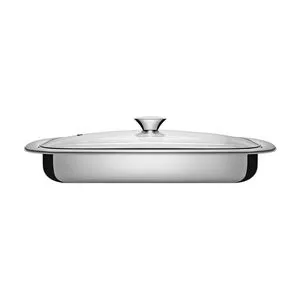 Assadeira Com Tampa Cosmos<BR>- Inox & Incolor<BR>- 10,9x39x25,5cm<BR>- Tramontina