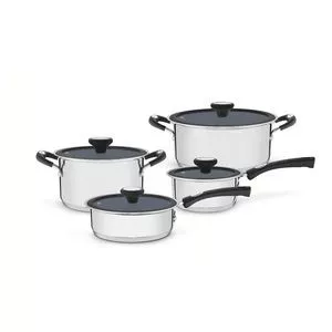 Jogo De Panelas Solar<BR>- Inox & Preto<BR>- 4Pçs<BR>- Tramontina