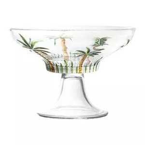 Centro De Mesa Cristal Com Pé Palm Hand Painting<BR>- Incolor <BR>- 32x20cm <BR>- Lyor