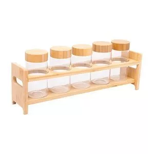 Jogo De Porta-Temperos Com Tampa<BR>- Incolor & Marrom Claro<BR>- 5Pçs<BR>- Wolff