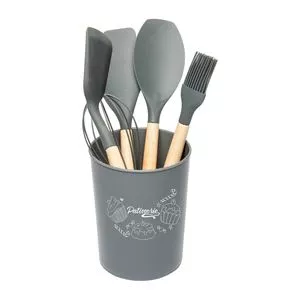 Jogo De Utensílios Para Confeitaria Com Pote<BR>- Cinza Escuro & Marrom Claro<BR>- 5Pçs<BR>- Wolff