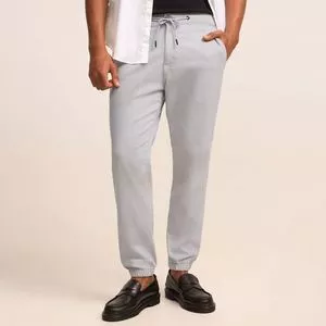 Calça Jogger Sarja Amarração Na Cintura Lisa<BR>- Cinza<BR>- Renner