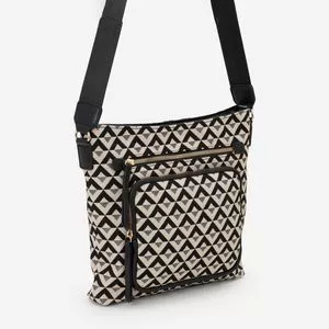 Bolsa Transversal Em PU Estampa Triângulos<BR>- Bege<BR>- Renner