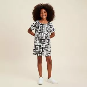 Vestido Infantil Viscolinho Manga Borboleta Geométrico<BR>- Preto<BR>- Renner