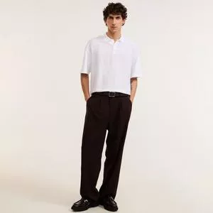 Camisa Polo Boxy Em Linho E Malhão Oversized Lisa<BR>- Branco<BR>- Renner