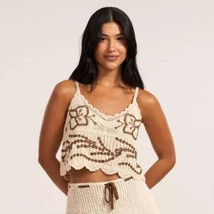 Cropped Regata Estampa Frontal<BR>- Bege<BR>- Renner
