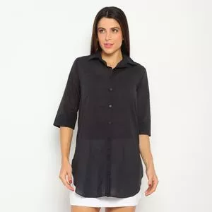 Camisa Alongada Com Fendas<BR>- Preta<BR>- Hope Resort