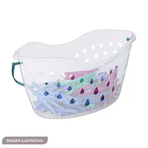 Cesto De Prendedores Compact<BR>- Branco & Verde Água<BR>- 48Pçs<BR>- Flash Limp