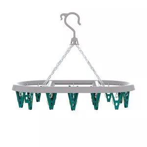 Mini Varal Oval<BR>- Cinza Claro & Verde Água<BR>- 35x52x5cm<BR>- Flash Limp
