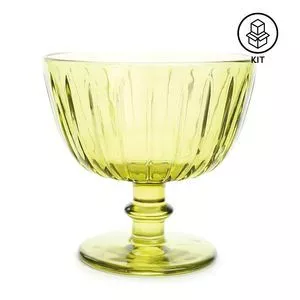 Jogo De Taças Para Sobremesa<BR>- Cristal & Verde<BR>- 4Pçs<BR>- 270ml<BR>- Cromus