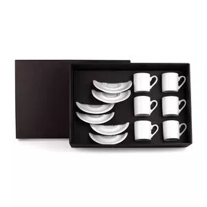 Jogo De Xícaras De Café Com Pires Porcelana<BR>- Branco<BR>- 50ml<BR>- Só Marcas