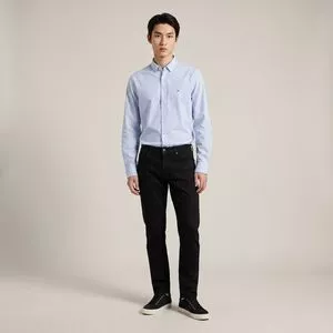 Camisa Listrada Com Bordado<BR>- Azul Claro<BR>- Tommy Hilfiger