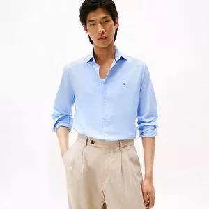 Camisa Slim Manga Longa<BR>- Azul Claro<BR>- Tommy Hilfiger
