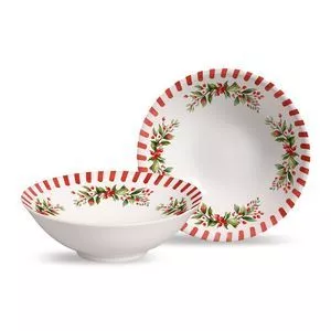 Bowl Cerâmica Noite Feliz<BR>- Vermelho Decorado -<BR>16x16x16cm 1 Peça Alleanza Ceramica