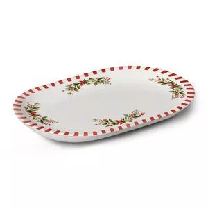 Travessa Cerâmica Oval Noite Feliz<br /> - Branco & Vermelho<br /> 35,7x23,3x4cm 1pç Alleanza Ceramica