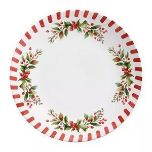 Prato Raso Cerâmica Noite Feliz<br /> - Branco & Vermelho<br /> 30,5x29,7x9,9cm 1pç Alleanza Ceramica