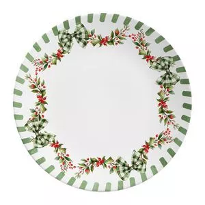 Prato Sobremesa Cerâmica Noite Feliz<br /> - Branco & Verde<br /> 22,5x21,7x8,8cm 1pç Alleanza Ceramica