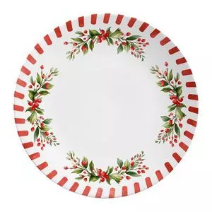 Prato Sobremesa Cerâmica Noite Feliz<br /> - Branco & Vermelho<br /> 22,5x21,7x8,8cm 1pç Alleanza Ceramica
