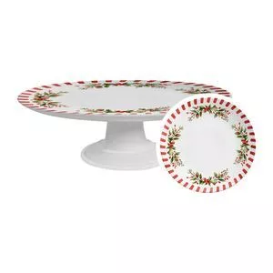 Boleira Pequena Noite Feliz<BR>- Vermelho Decorado -<BR>8,8x22,5x21,7cm 1pç Alleanza Ceramica