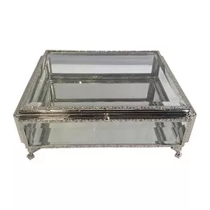 Porta-Joias De Metal E Vidro AH0138<BR>- Prateado E Transparente<BR>- 17x17x9,5cm<BR>- BTC Decor