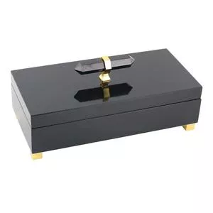 Caixa Decorativa Com Alça De Pedra AH0228<BR>- Preta E Dourada<BR>- 28CM X 13,5CM X 12,5CM<BR>- BTC Decor