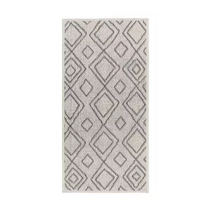 Tapete Cotton Geométrico<BR>- Cinza Claro & Preto<BR>- 100x50cm<BR>- Tapetes São Carlos