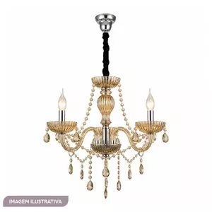 Lustre De Cristal Valentina Clássico<BR>- Champanhe Com Cromado -<BR>44x42x42cm<BR>- Hevvy