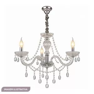 Lustre De Cristal Valentina Hevvy<BR>- Transparente E Cromado -<BR>44x42x42cm Hevvy