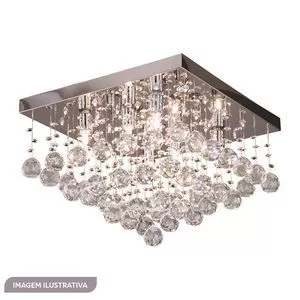 Plafon Cascata Quadrado<BR>- Cristal & Prateado<BR>- 40x28x28cm<BR>- Bivolt<BR>- 40W<BR>- Hevvy