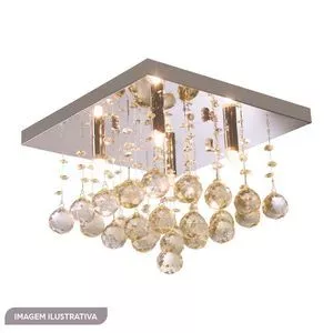 Plafon Cascata<BR>- Cristal & Inox<BR>- 34x24x24cm<BR>- Bivolt<BR>- 40W<BR>- Hevvy