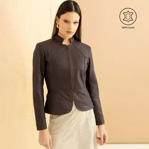 Blazer Em Couro<BR>- Marrom Escuro<BR>- Javali Couros
