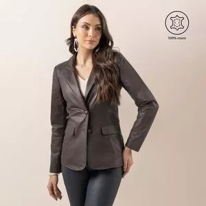 Blazer Em Couro<BR>- Marrom Escuro<BR>- Javali Couros