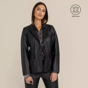 Blazer Em Couro<BR>- Preto<BR>- Javali