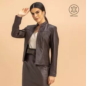 Jaqueta Em Couro<BR>- Marrom Escuro<BR>- Javali Couros
