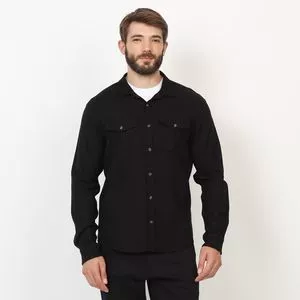 Camisa Casual Linho Slim<BR> - Preto<BR> - Acostamento