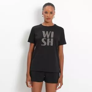 T-Shirt Fashion Manga Curta Frase Wish<BR> - Preto<BR> - Acostamento