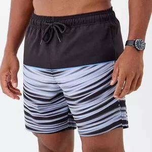 Shorts Elastano Waves Listrado<BR> - Preto<BR> - Acostamento